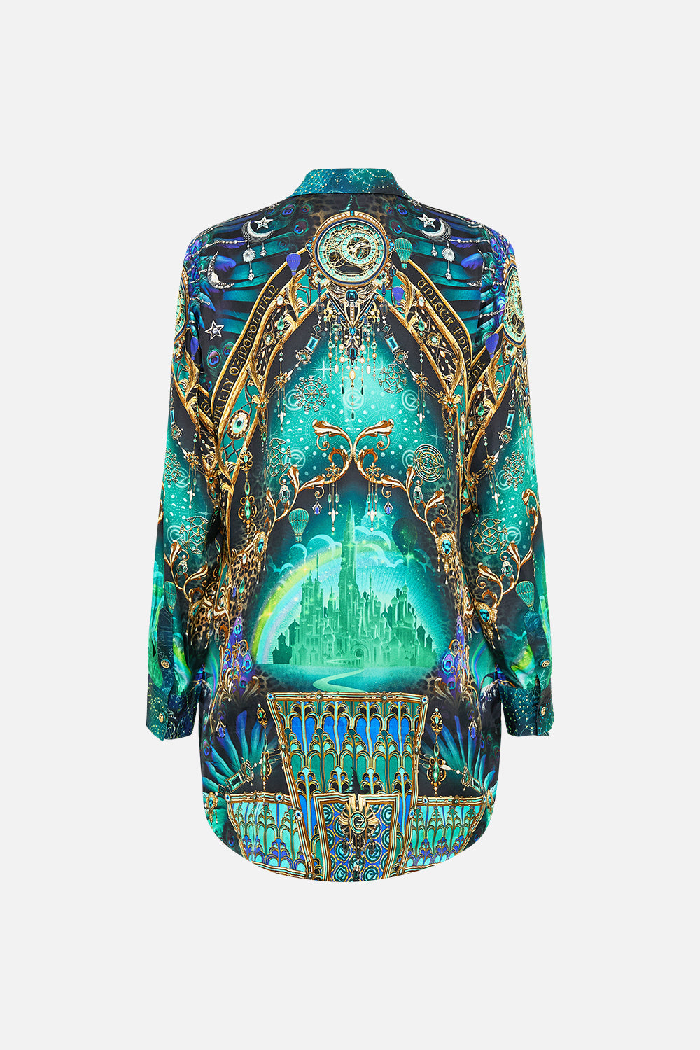 CAMILLA Green/Black Double Breasted Soft Jacket in Defy Gravity Print