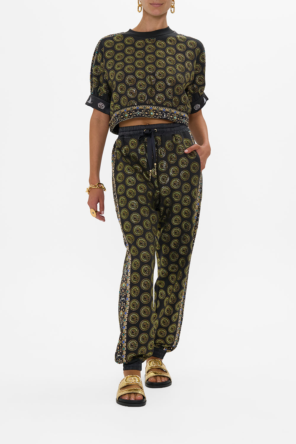 CAMILLA Green/Black Oversized Cropped Tee With Silk Details Defy Gravity