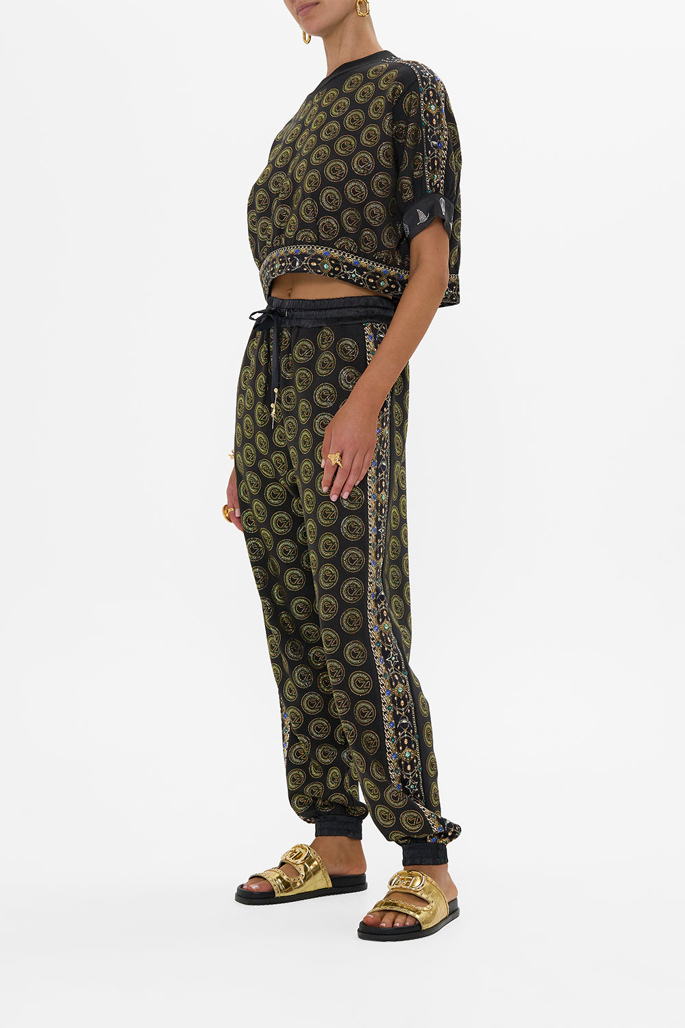 CAMILLA Green/Black Oversized Cropped Tee With Silk Details Defy Gravity