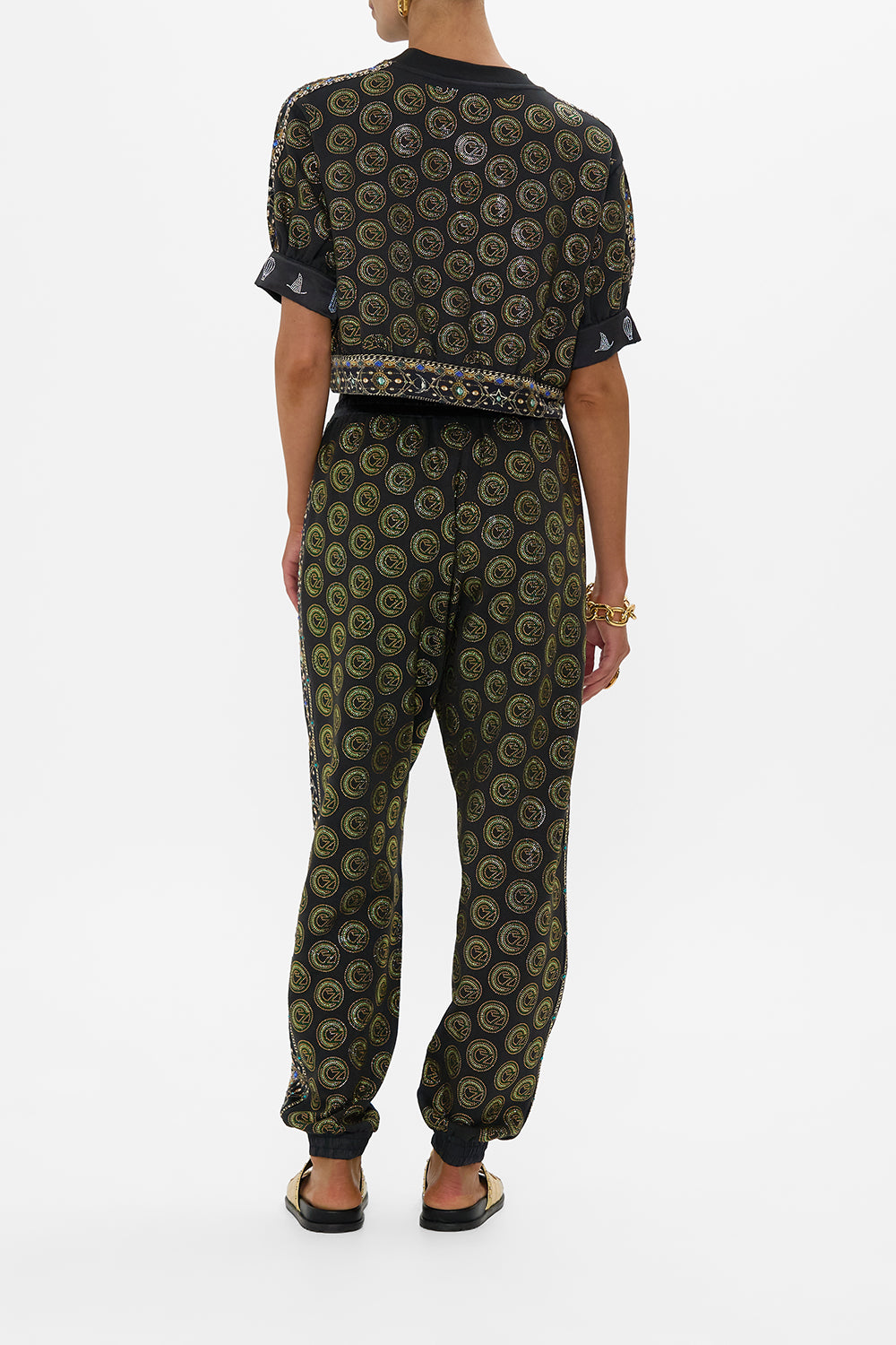 CAMILLA Green/Black Oversized Cropped Tee With Silk Details Defy Gravity