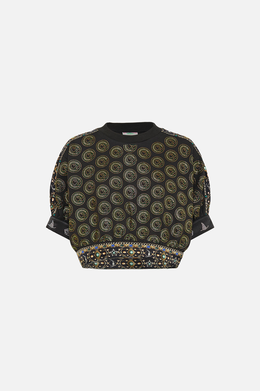 CAMILLA Green/Black Oversized Cropped Tee With Silk Details Defy Gravity