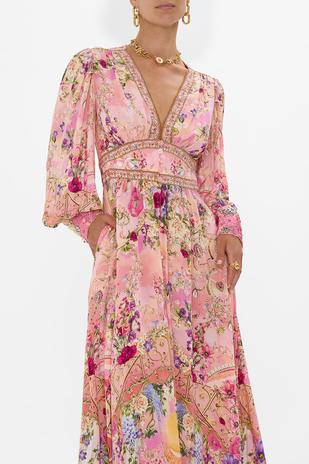 CAMILLA Shaped Waistband Dress With Gathered Sleeves Totally Ozmopolitan