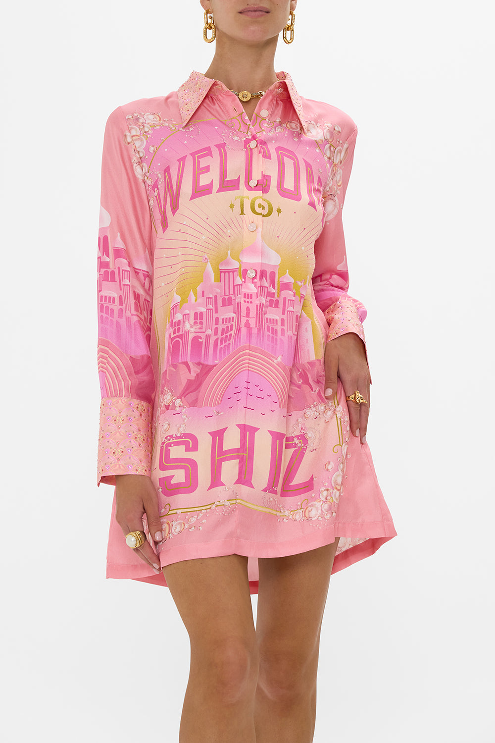 CAMILLA Mini Shirt Dress in Totally Ozmopolitan Print