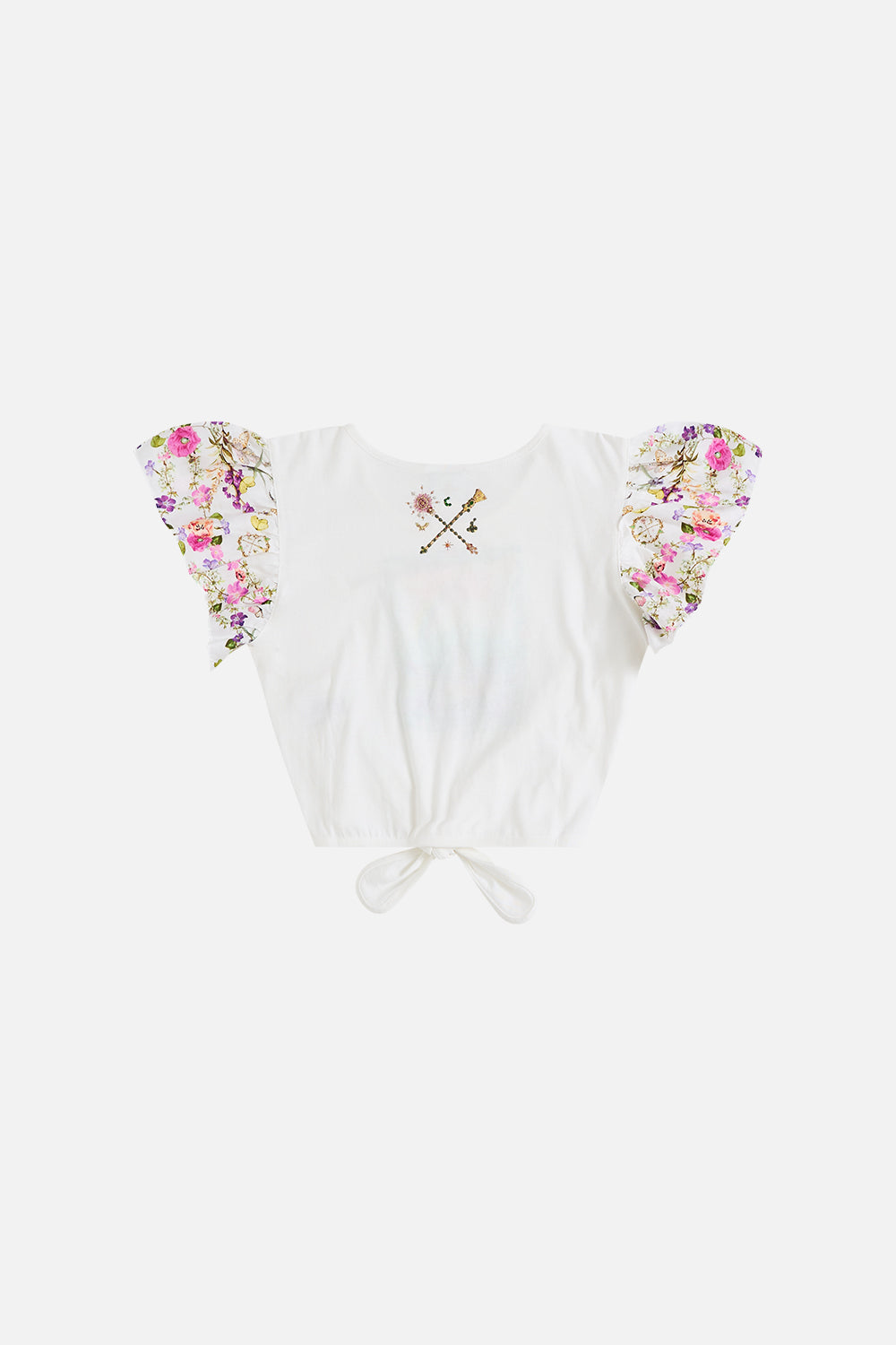 CROPPED TEE W TIE & EMBROIDERED SLEEVES 4-10 MUNCHKINLAND