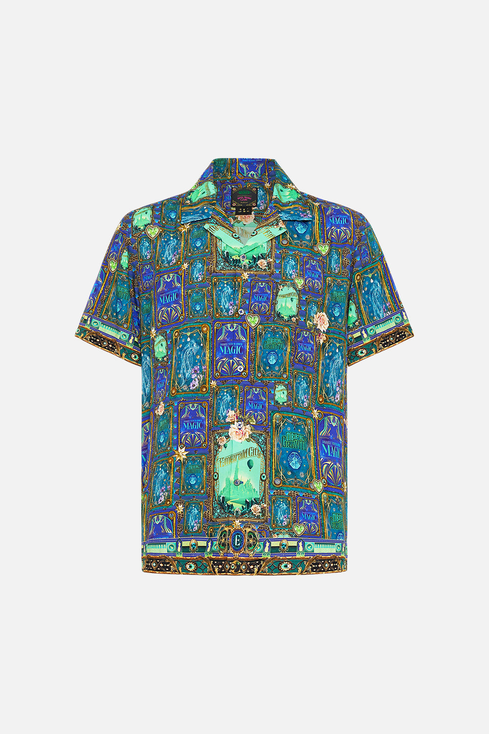 Hotell Franks By CAMILLA Green/Black Short Sleeve Camp Collared Shirt in Defy Gravity Print