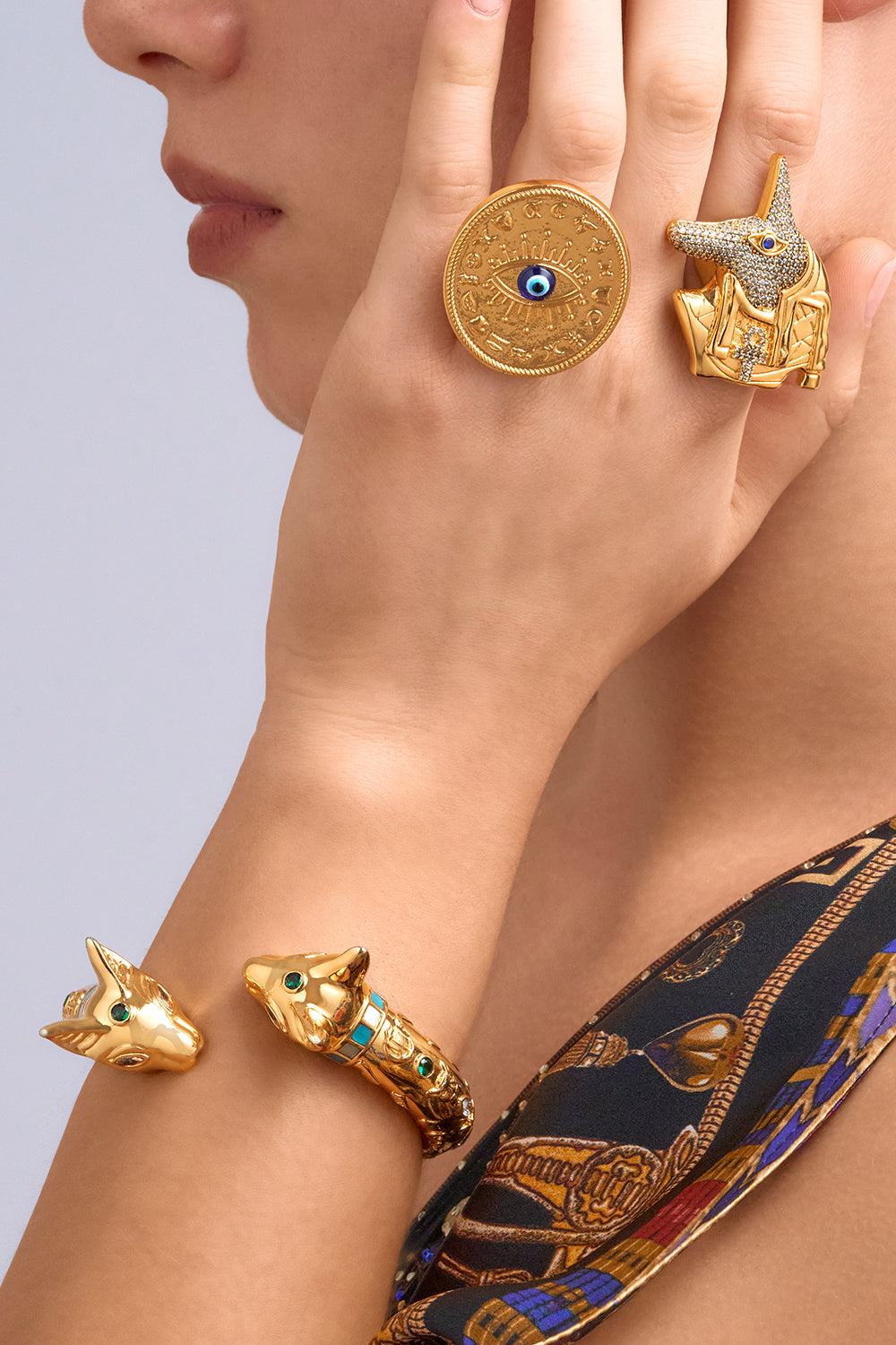 CAMILA Gold Bastet Bangle in Global Nomad print.