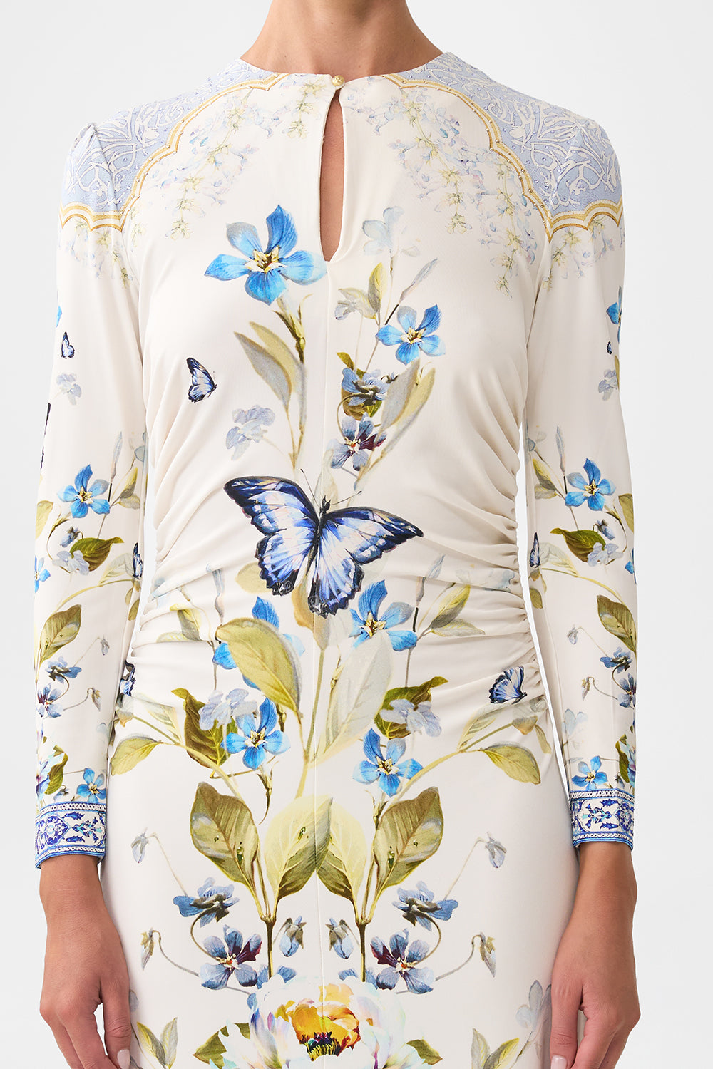 GATHERED JERSEY LONG DRESS BOTANICAL BALLADS