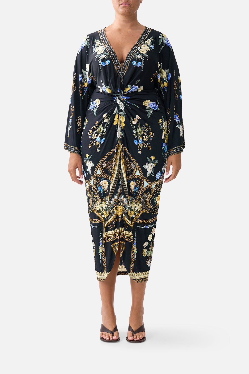 LONG SPLIT FRONT TWIST DRESS OTTOMAN ELEGANCE