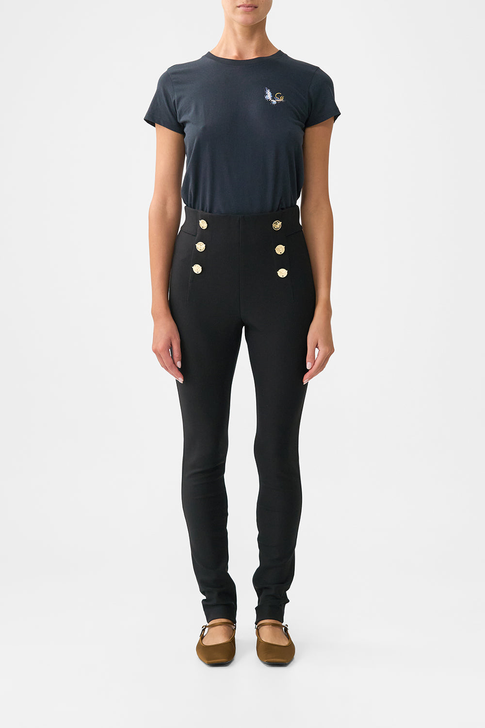 BUTTON EMBELLISHED PONTE PANT OTTOMAN ELEGANCE