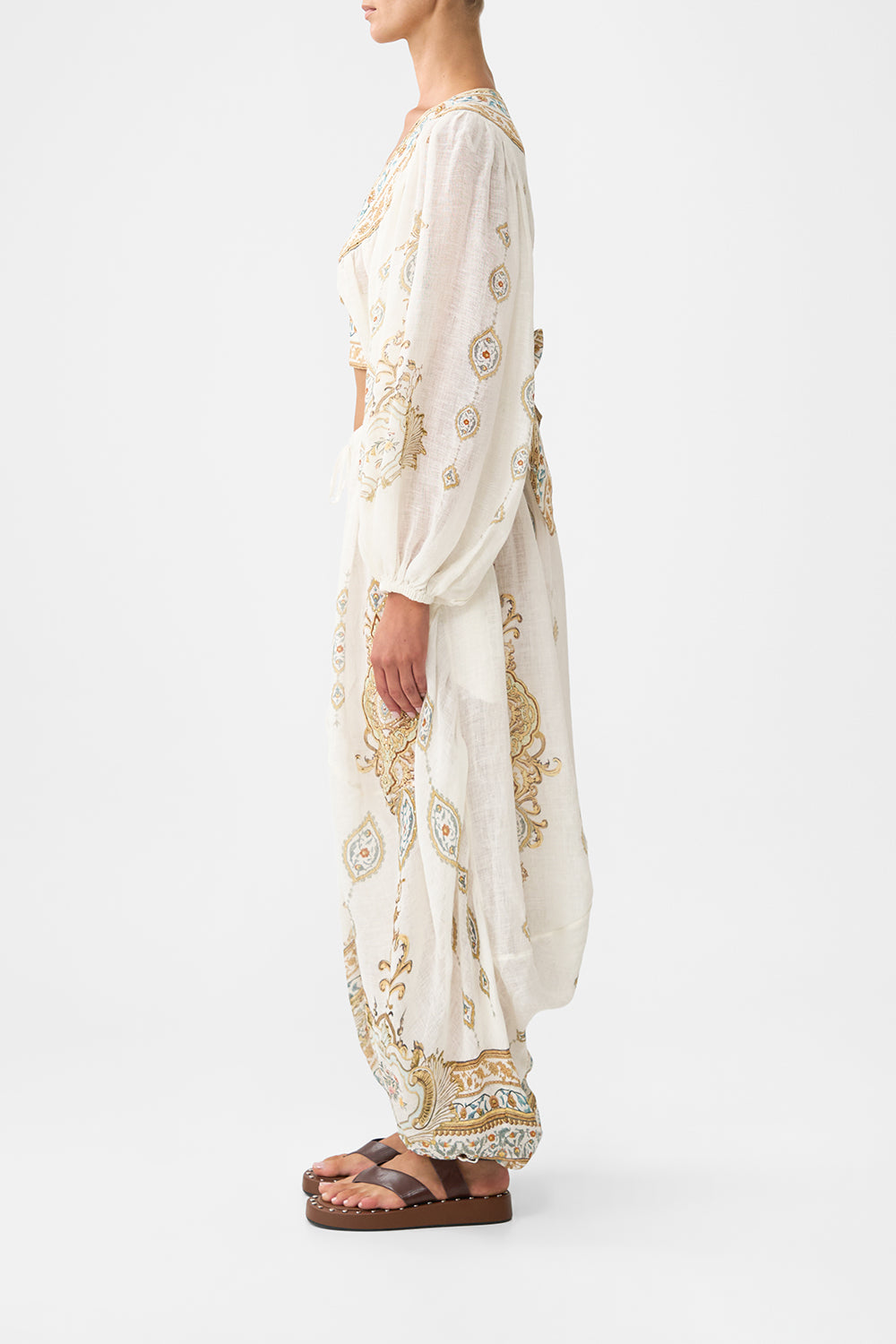 CROPPED BLOUSON SLEEVE TIE FRONT TOP OTTOMAN DYNASTY