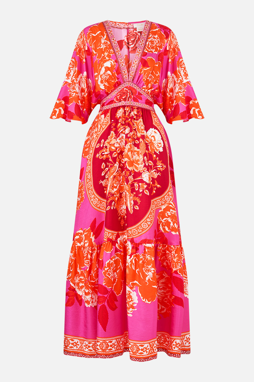 WAISTED DRESS WITH HEM RUFFLE TILES OF TÜRKIYE