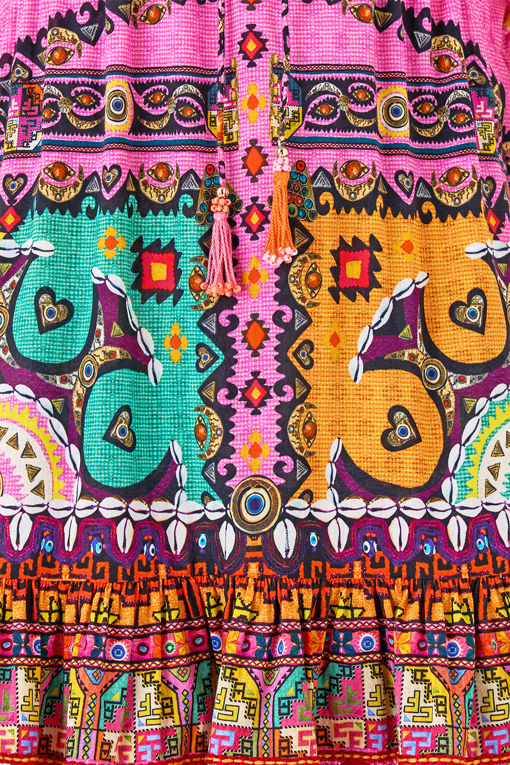 SHORT V NECK EMBROIDERED DRESS PATCHWORK PANORAMA