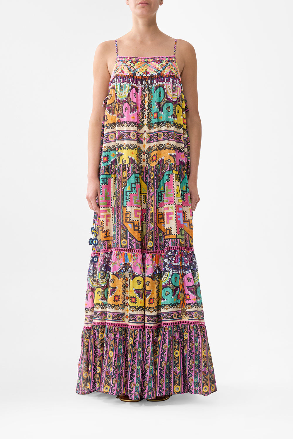 LONG TIERED DRESS WITH BOW TIES PATCHWORK PANORAMA