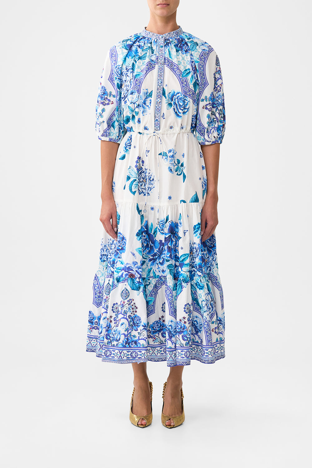 PUFF SLEEVE MIDI SHIRT DRESS A CERAMIC GARDEN