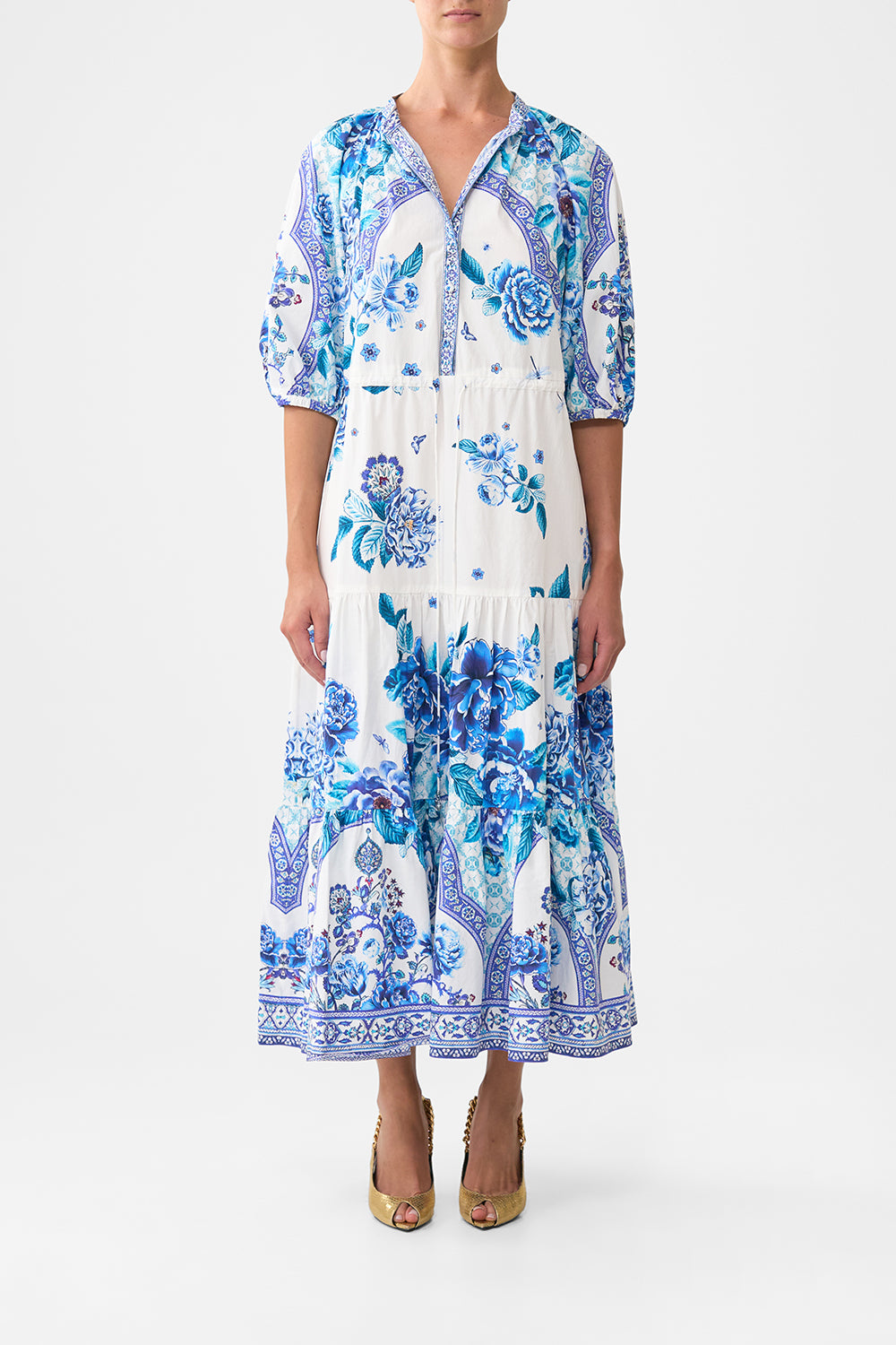 PUFF SLEEVE MIDI SHIRT DRESS A CERAMIC GARDEN