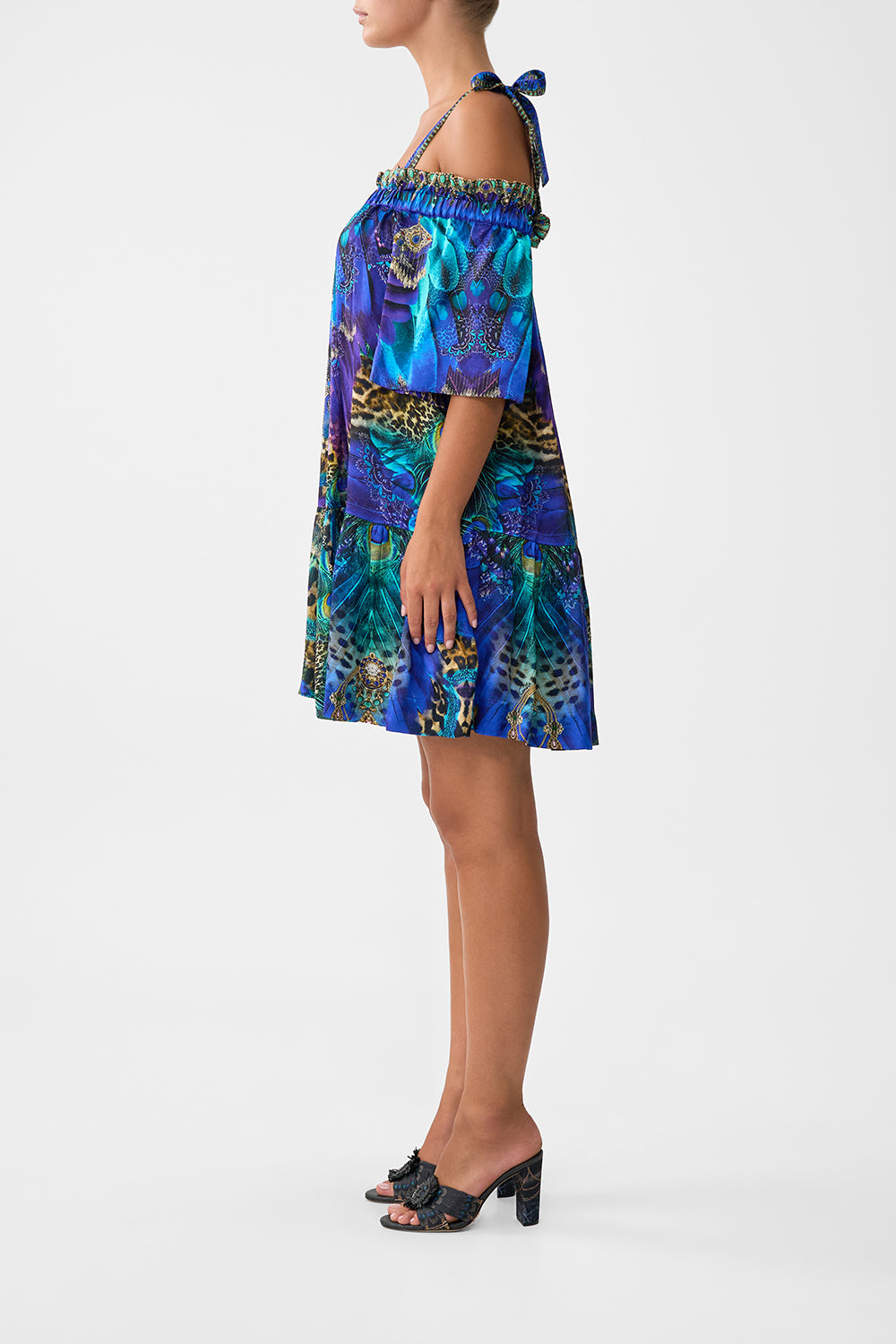 OFF SHOULDER FRILL DRESS WITH STRAPS COSMIC ZOOLOGY