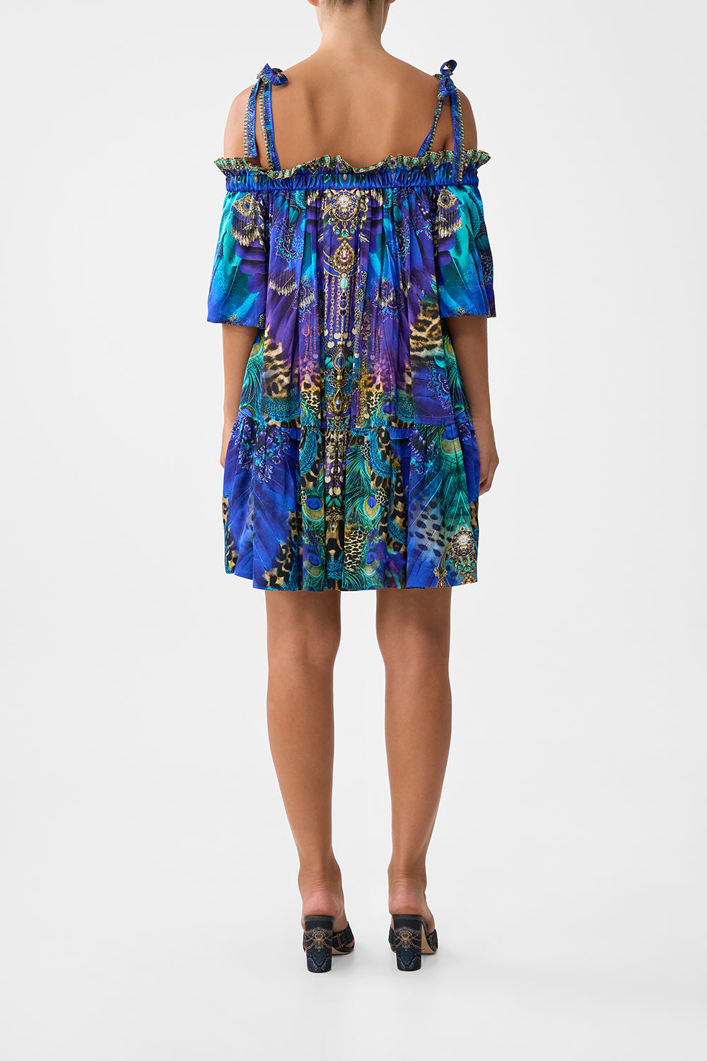 OFF SHOULDER FRILL DRESS WITH STRAPS COSMIC ZOOLOGY