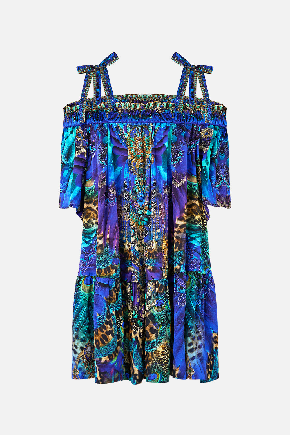 OFF SHOULDER FRILL DRESS WITH STRAPS COSMIC ZOOLOGY