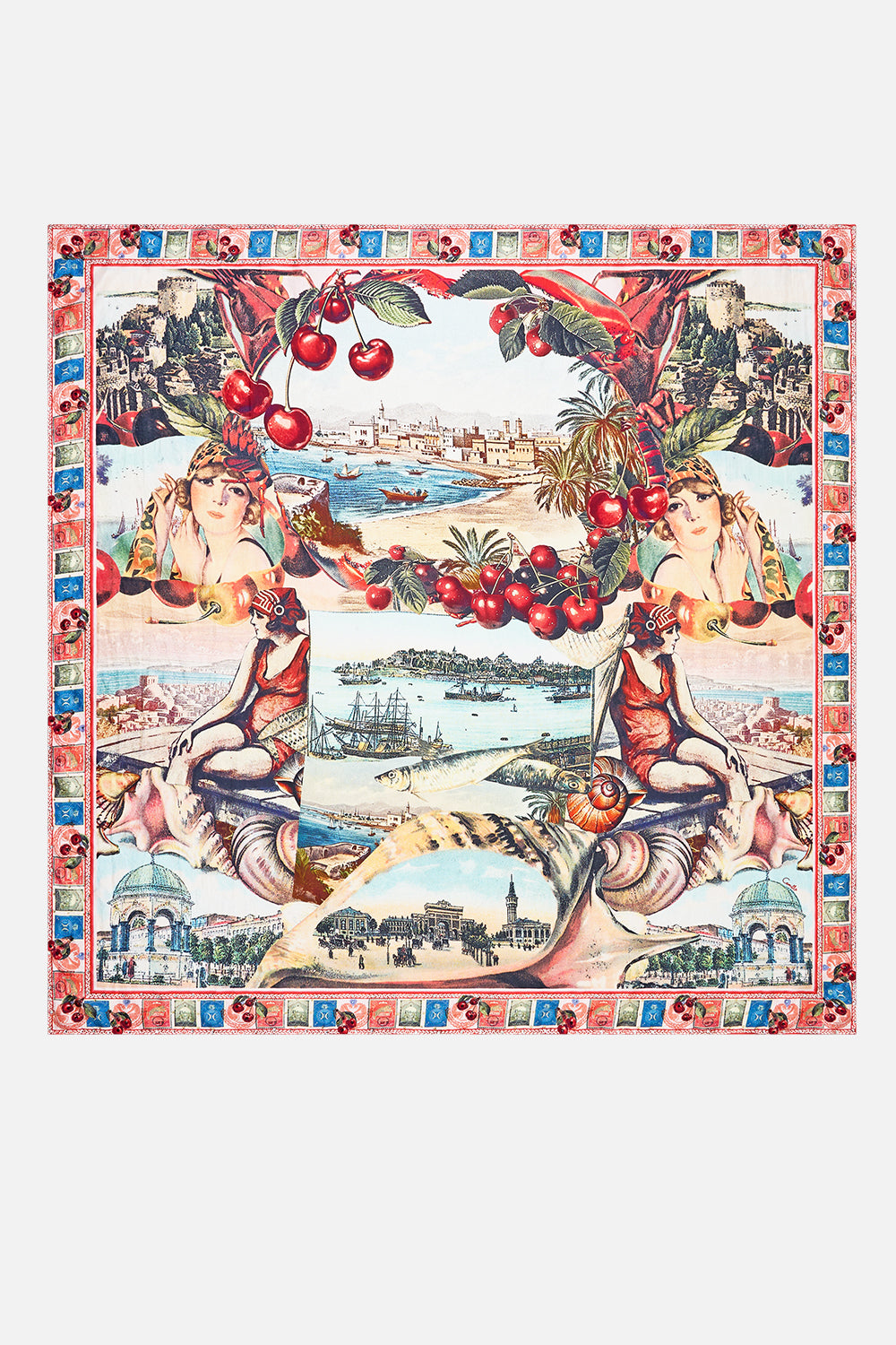 LARGE CRYSTALLED SILK SQUARE SCARF NOTES FROM THE ROAD