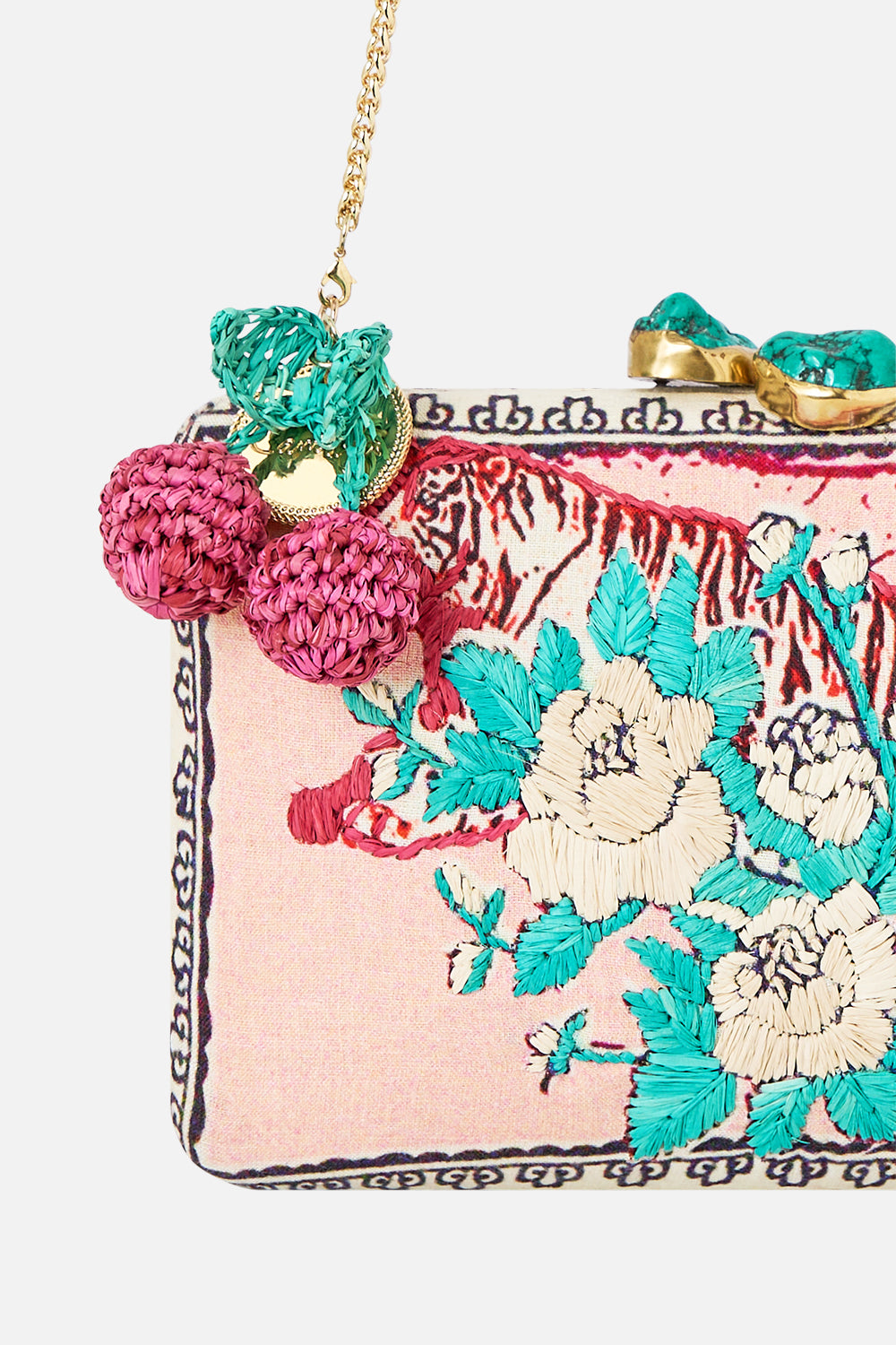 HARDCASE CLUTCH WITH RAFFIA DETAIL NOTES FROM THE ROAD