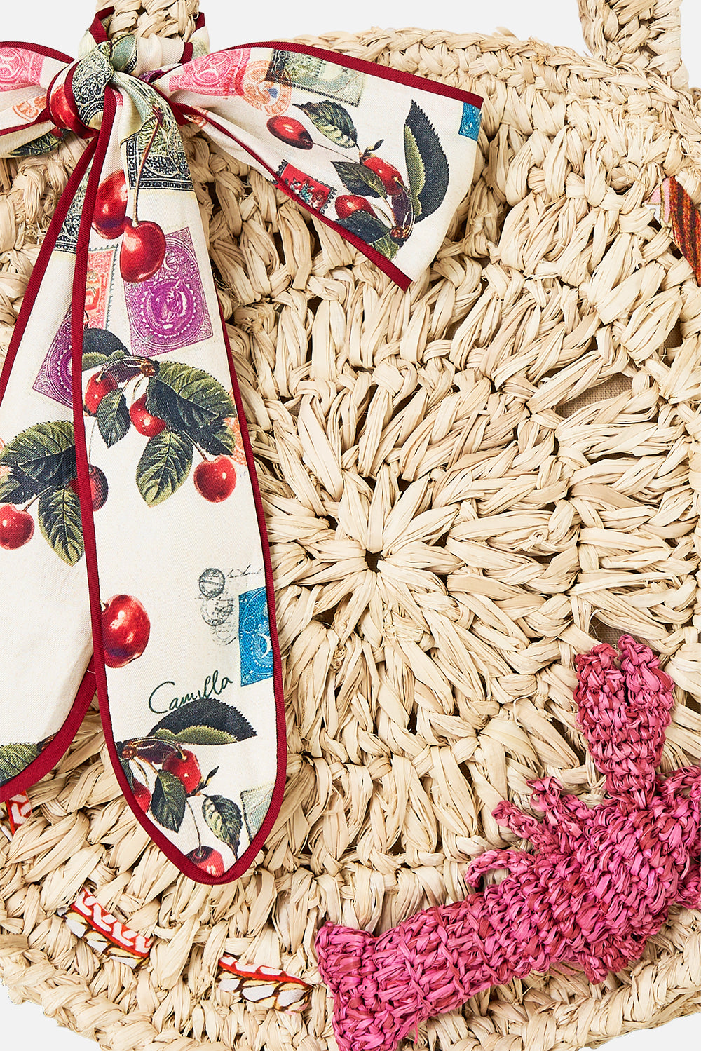 RAFFIA ROUND SHOULDER BAG WITH SCARF BOW NOTES FROM THE ROAD