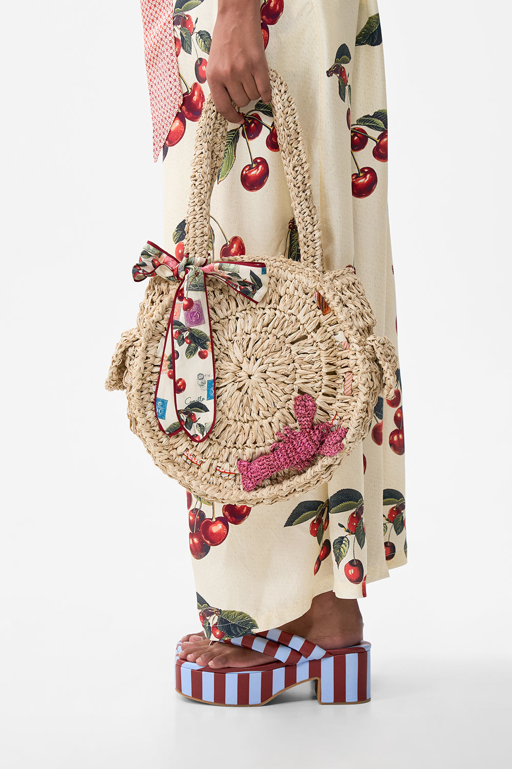 RAFFIA ROUND SHOULDER BAG WITH SCARF BOW NOTES FROM THE ROAD