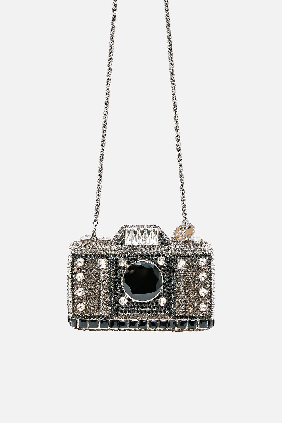 EMBELLISHED CRYSTAL CAMERA CLUTCH BAG CRYSTAL