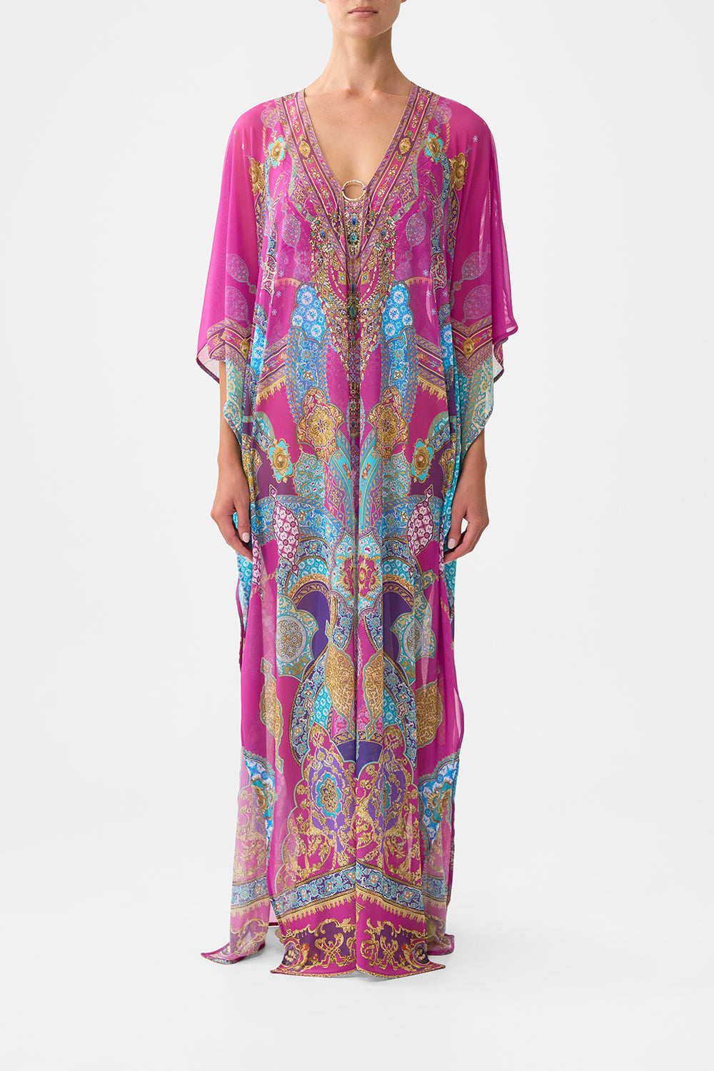 LONG V NECK KAFTAN WITH RING FRONT TRIM CONCUBINES, SULTANS & COURTIERS