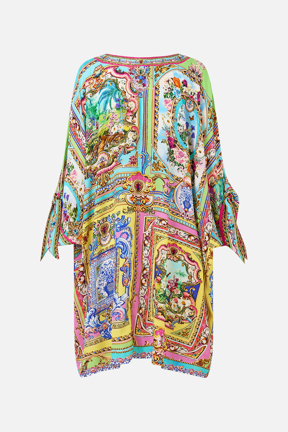 The CAMILLA Tie Sleeve Short V Neck Kaftan in our Spirit Of Santa Maria print.