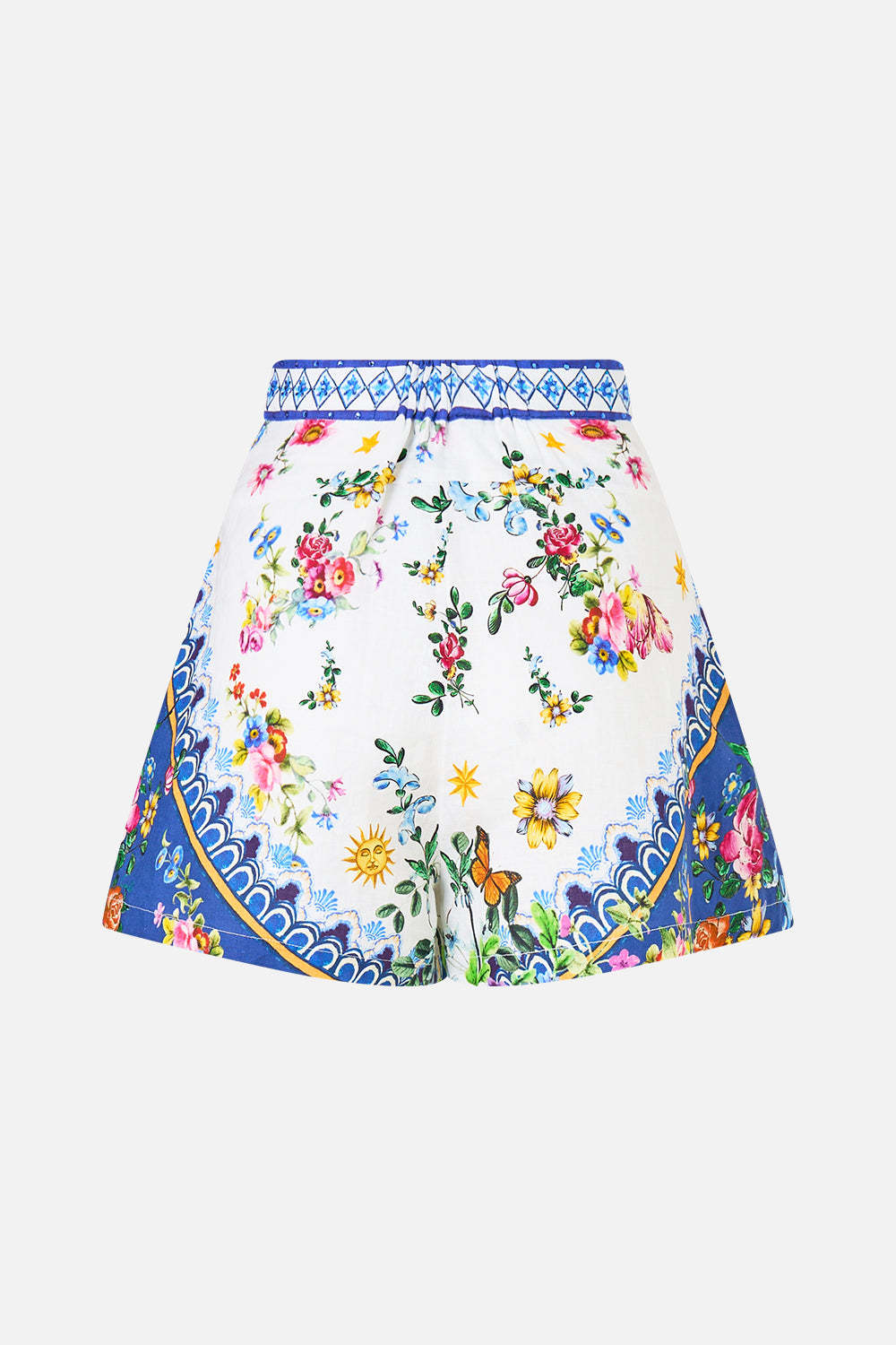 The CAMILLA Wide Waistband Short in our Tiles Darls print.