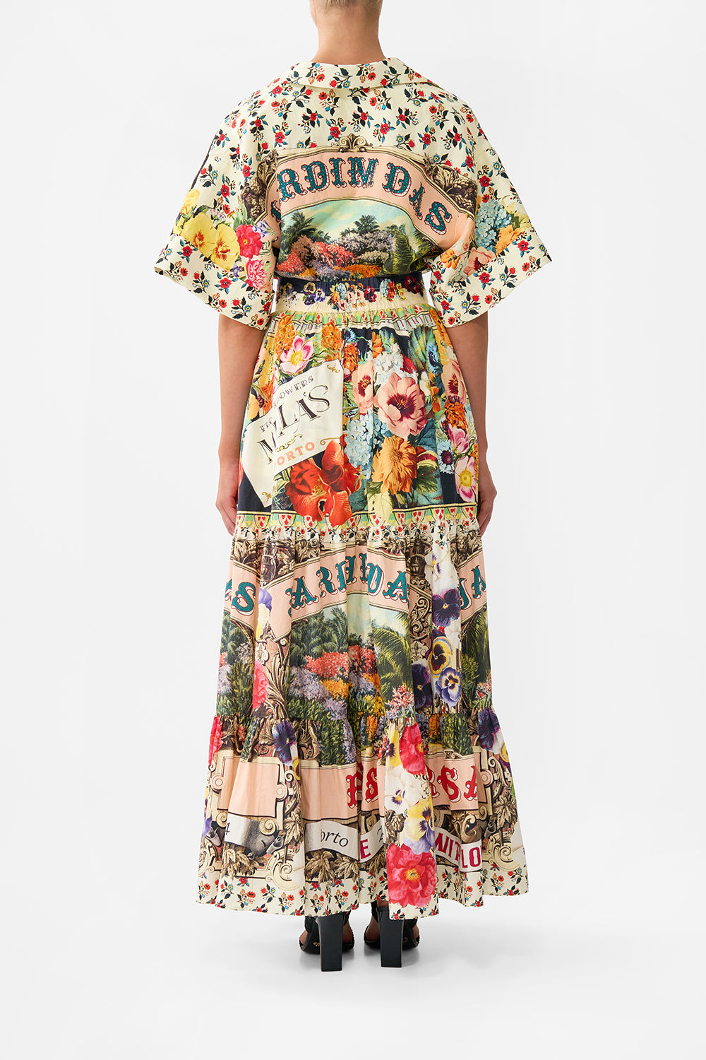 The CAMILLA High Waisted Tiered Skirt in our Aromatic Amor print.