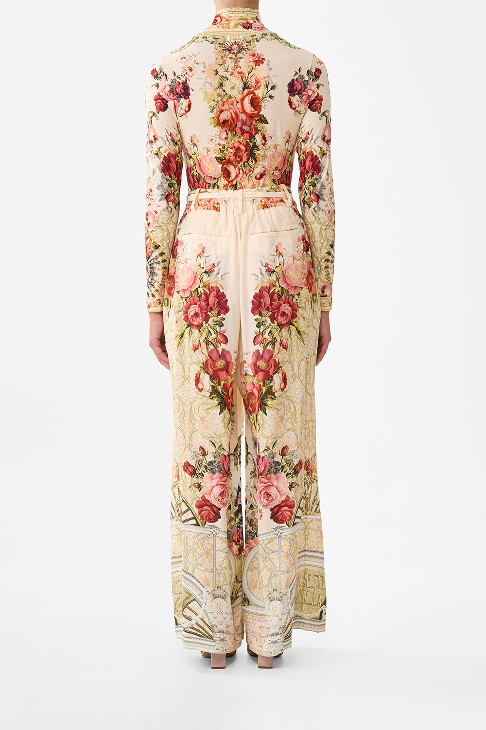 The CAMILLA Soft Wide Leg Pant With Tie Detail in our Meet Me At The Majestic print.