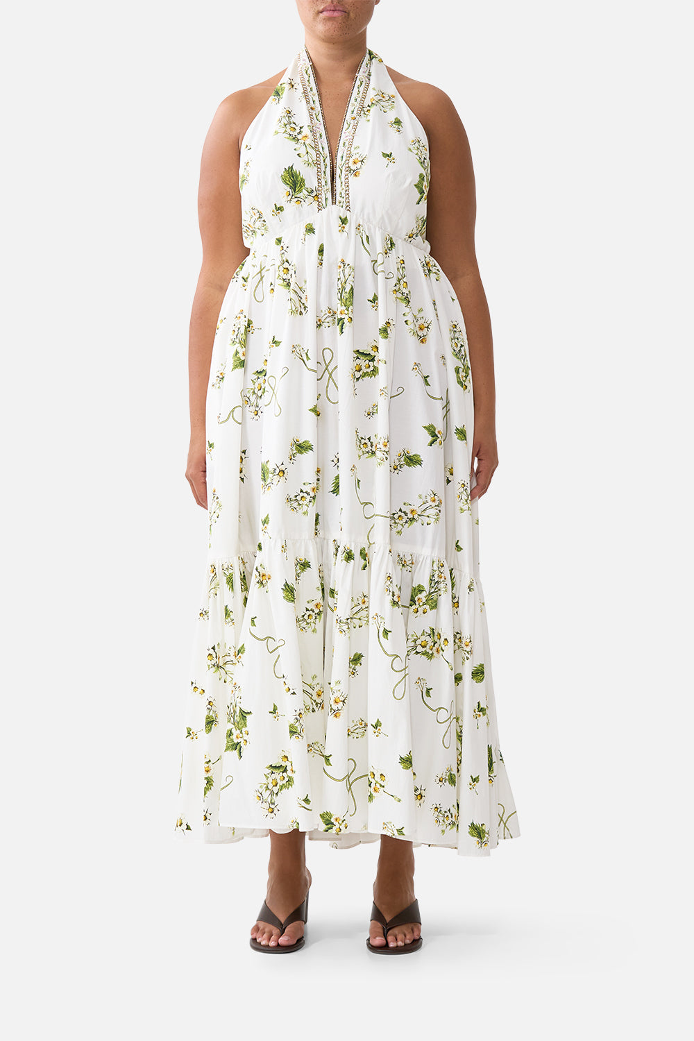 RUFFLE HEM HALTER DRESS BOTANICAL UTOPIA