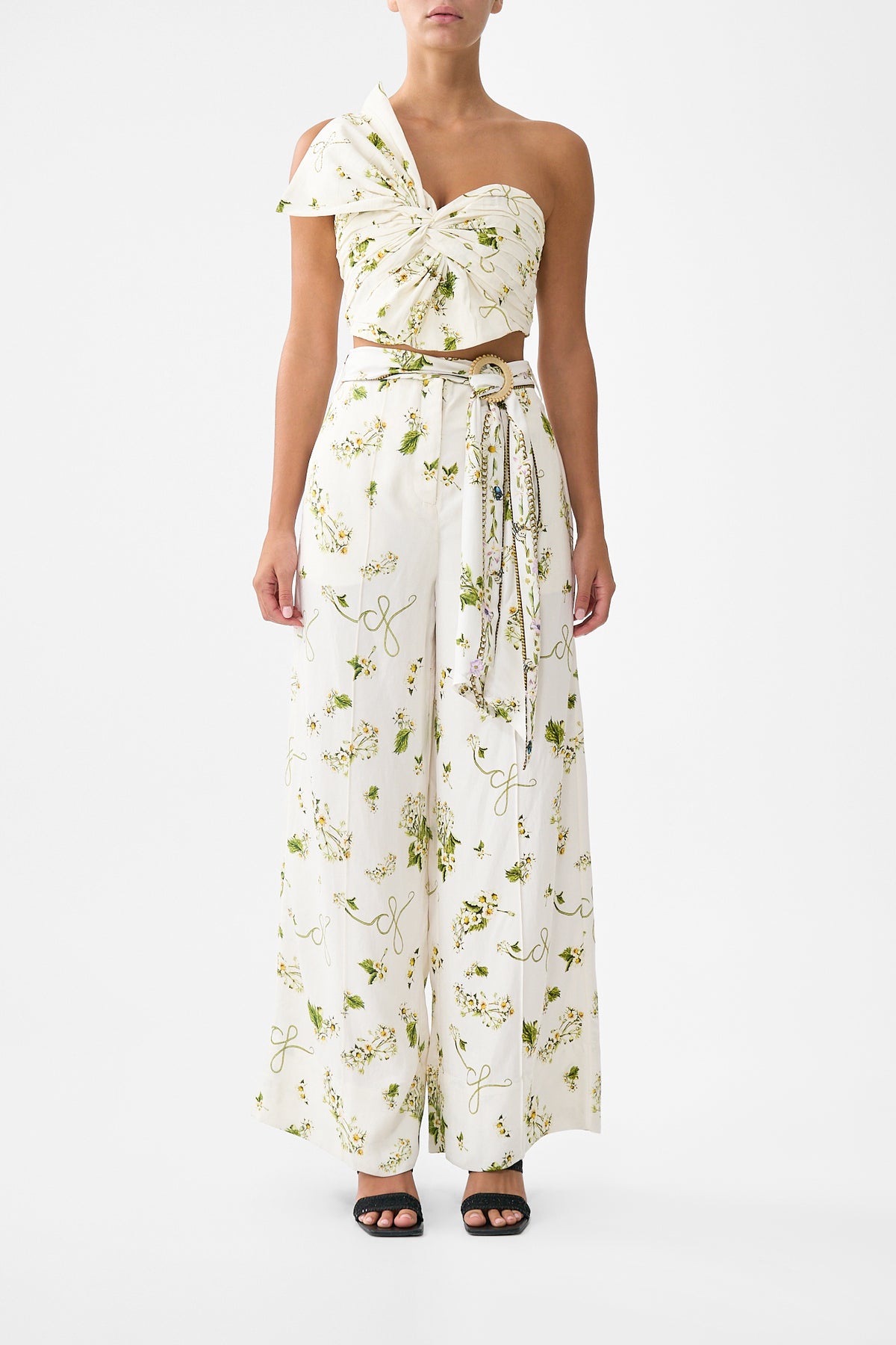 The CAMILLA Scarf Belt Wide Leg Pant in our Botanical Utopia print.