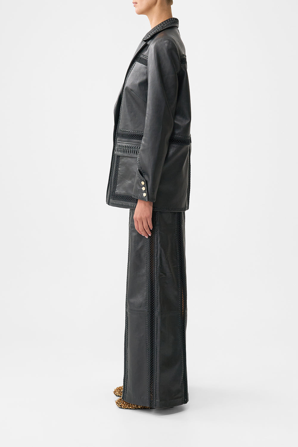 LEATHER JACKET WITH SLEEVE CUT OUT DETAIL OTTOMAN ELEGANCE