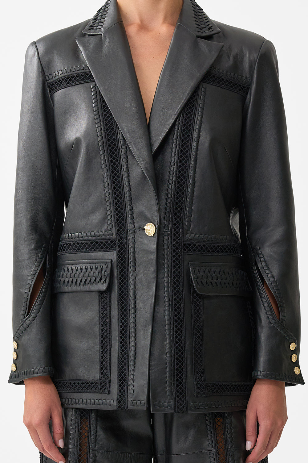 LEATHER JACKET WITH SLEEVE CUT OUT DETAIL OTTOMAN ELEGANCE