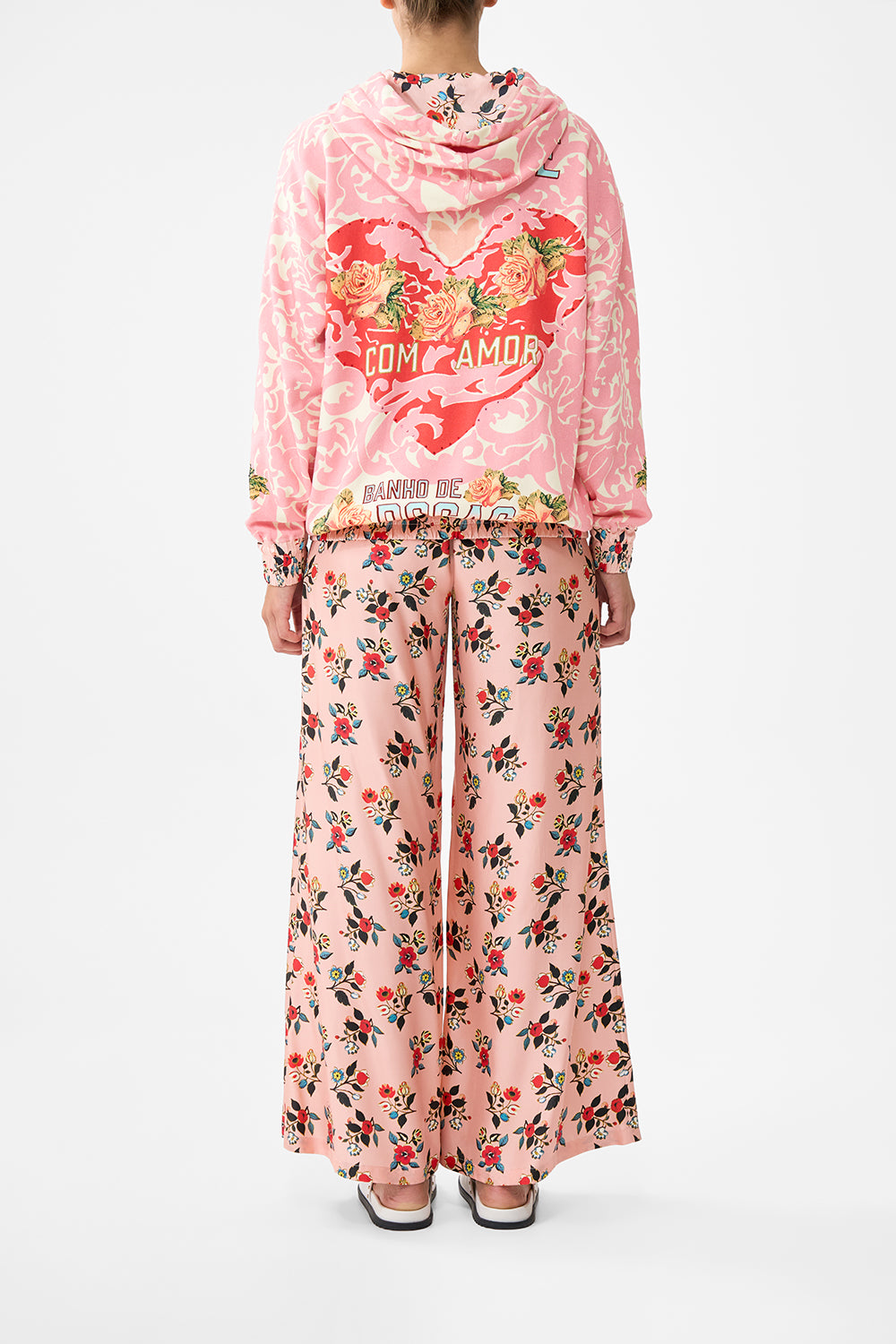 The CAMILLA Silk Band Oversized Hoodie With Pockets in our Pink Porto print.