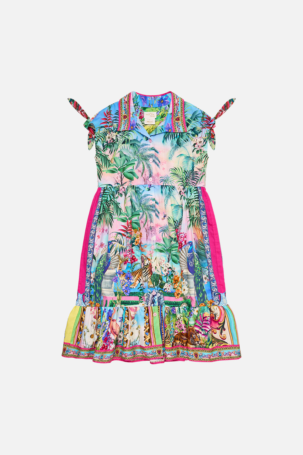 The CAMILLA Kids Button Midi Dress With Tie Sleeve 4-10 in our Spirit Of Santa Maria print.