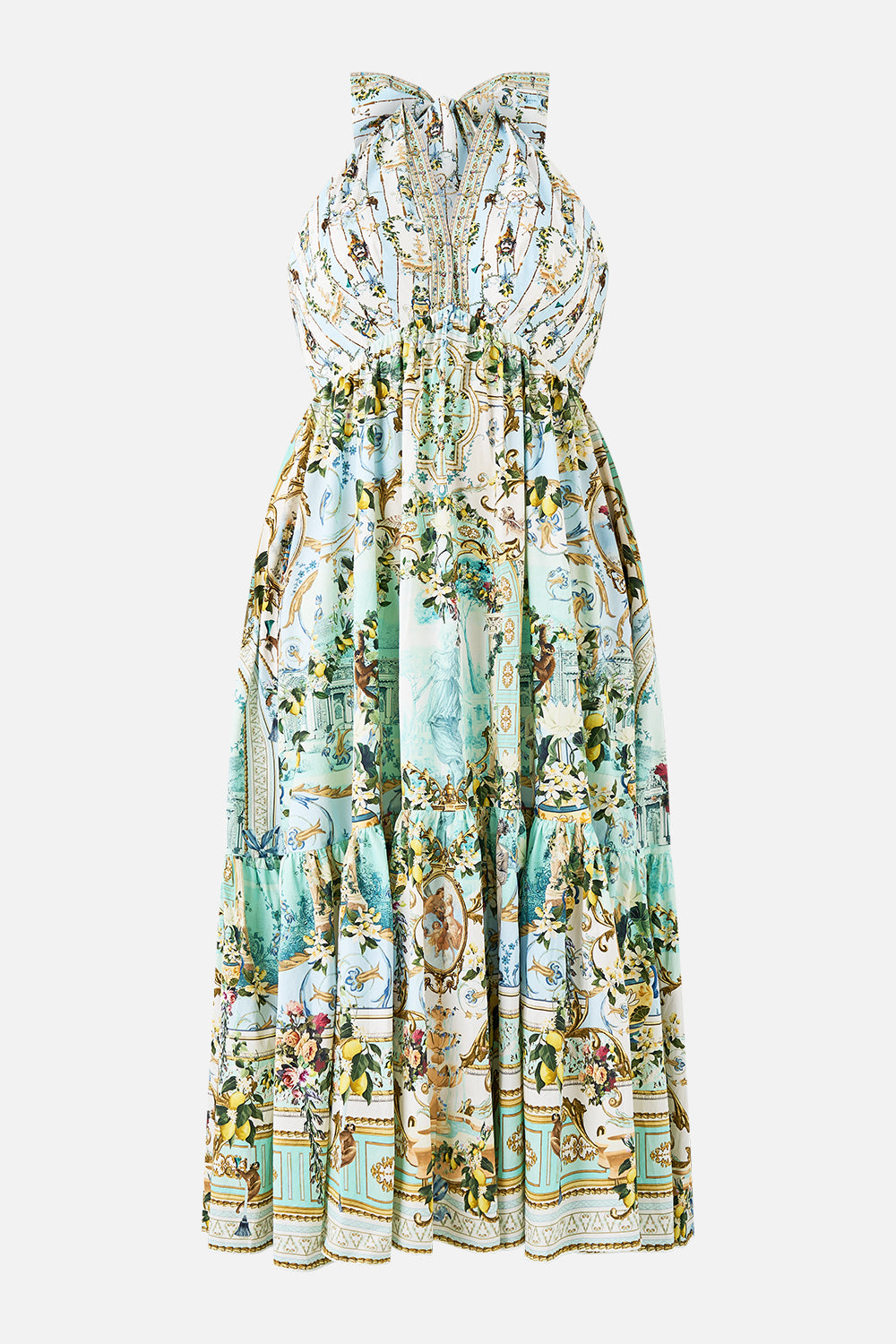 RUFFLE HEM HALTER DRESS VENUS ON A VESPA