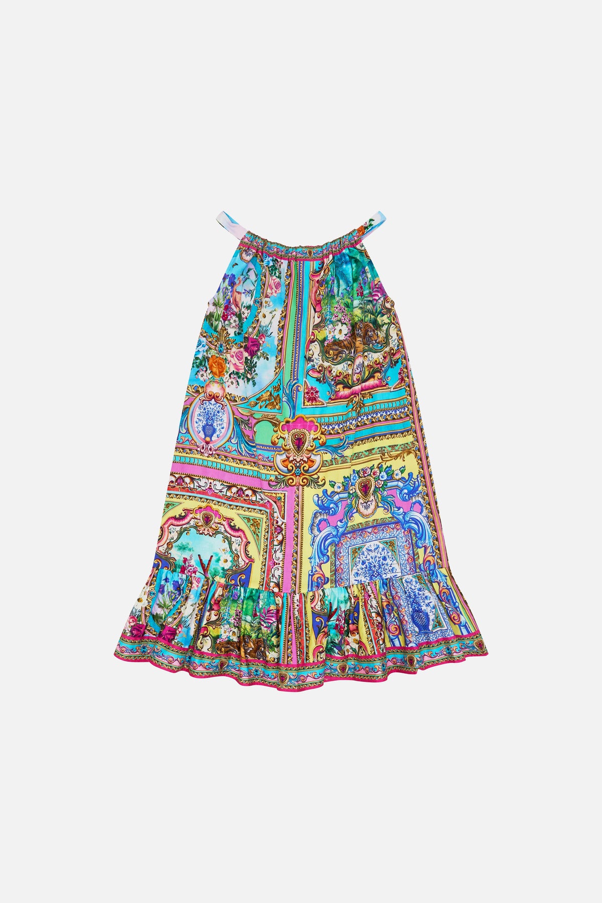 The CAMILLA Kids Drawstring Maxi Dress W Frill Hem 12-14 in our Spirit Of Santa Maria print.