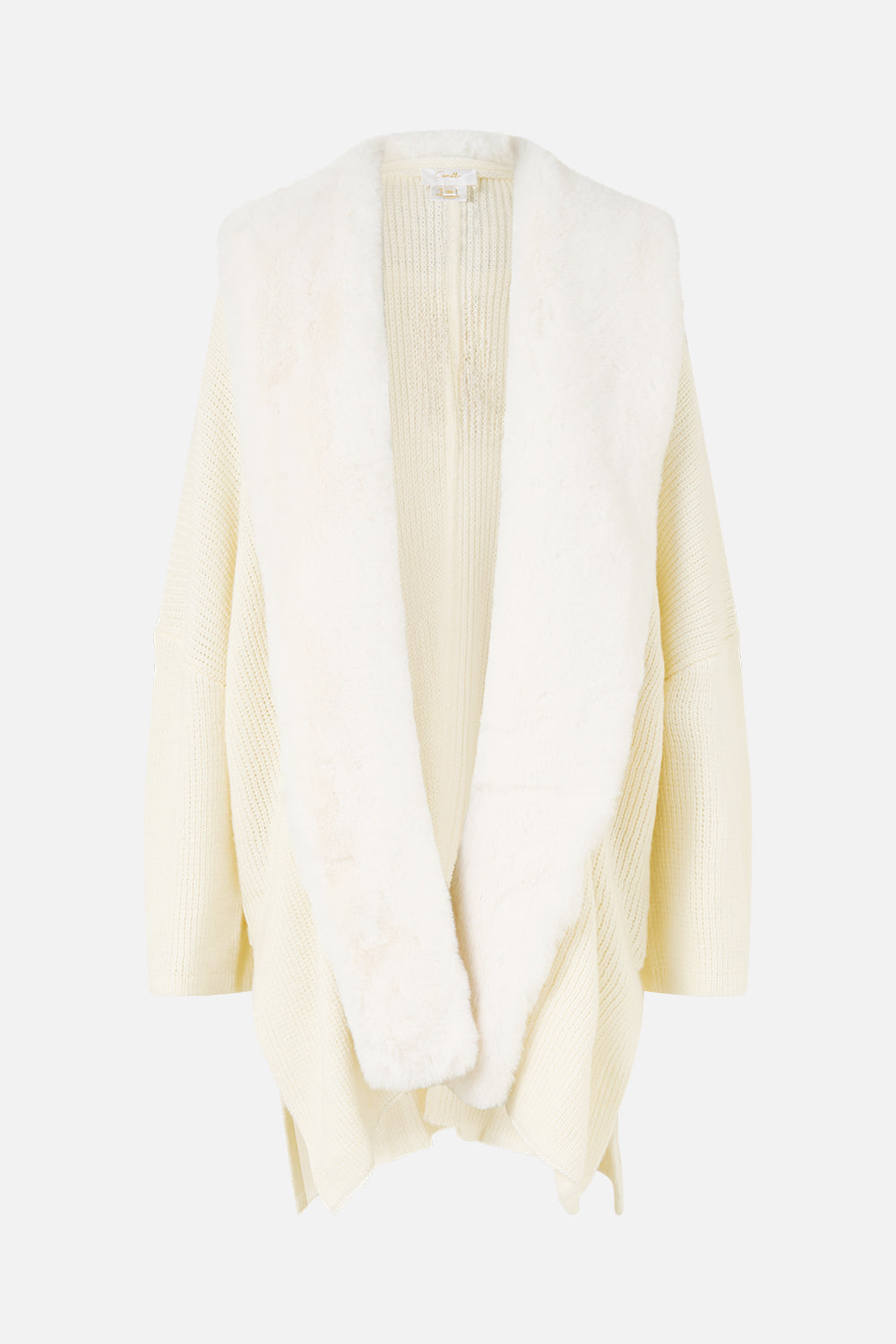 The CAMILLA Knit Relaxed Layer With Faux Fur in our Marble Heaven print.