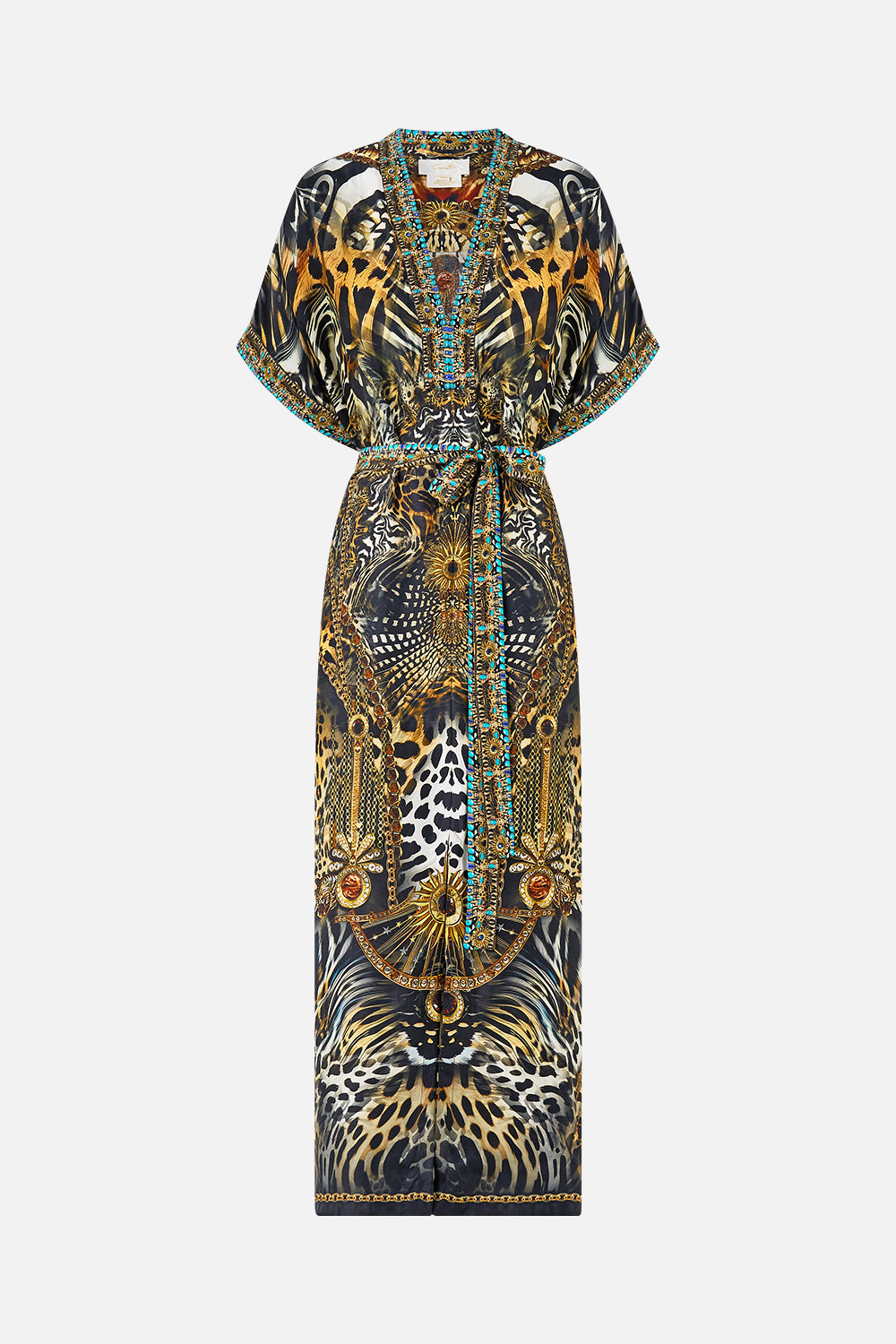 SHORT SLEEVE KAFTAN WITH TIE WAIST FELINE FOLKLORE