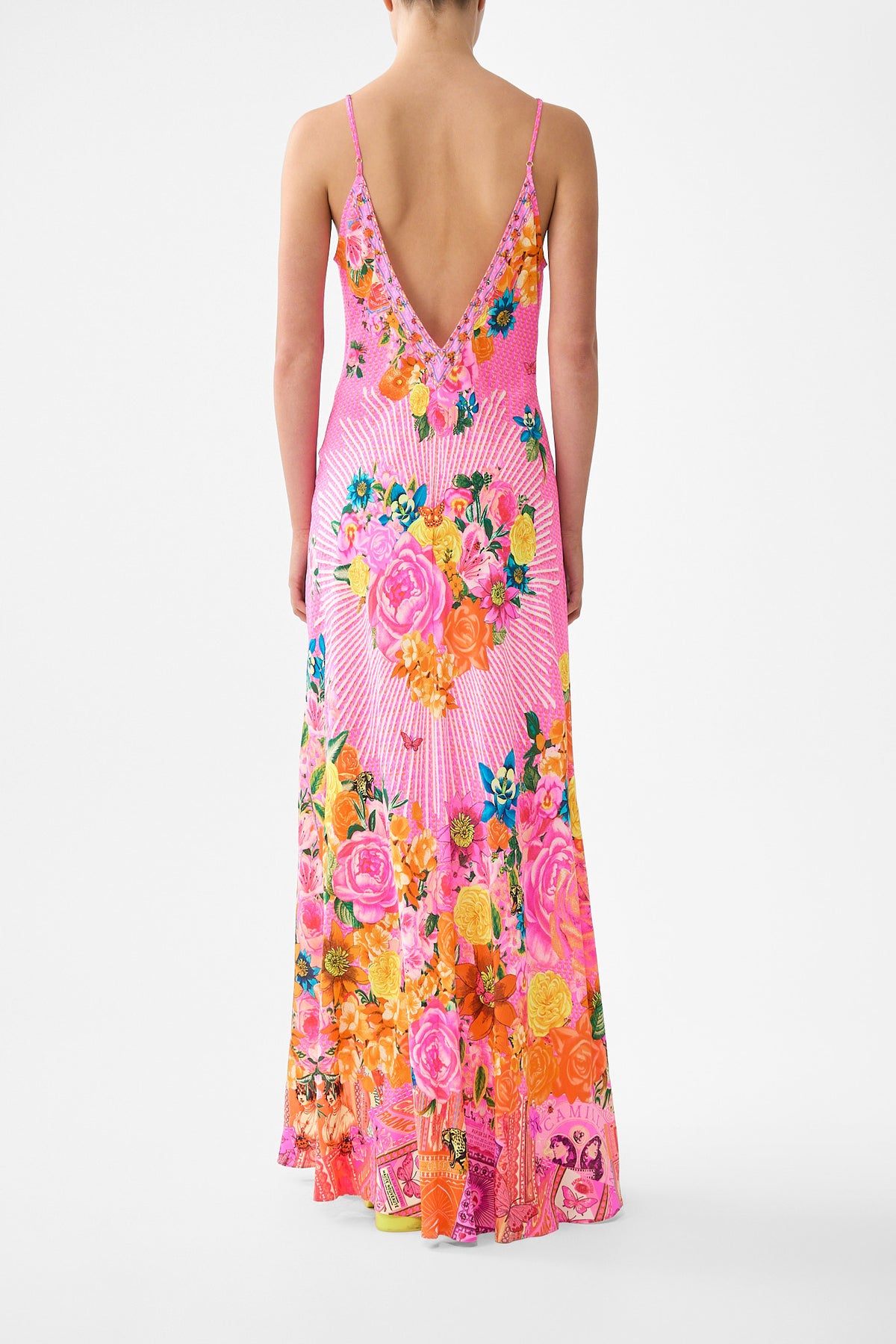 V-NECK FULL LENGTH BIAS SLIP DRESS ILLUSTRATION NATION