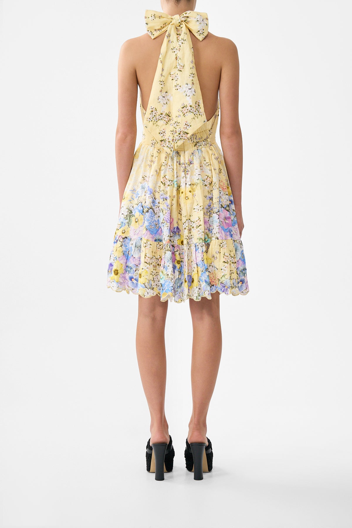 RUFFLE HEM HALTER SHORT DRESS DARLING BUDS