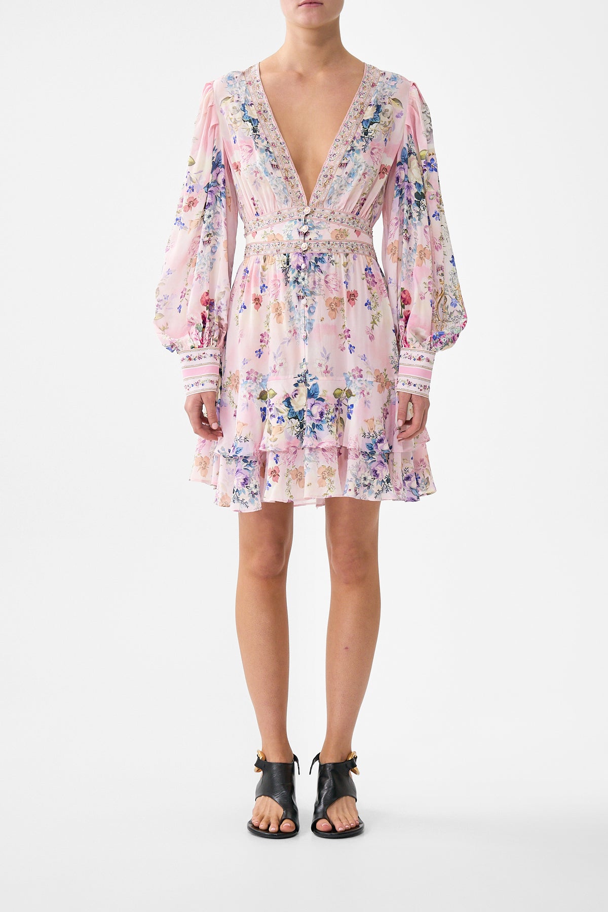 BUTTON FRONT FRILL DRESS PALATIAL PASTELS