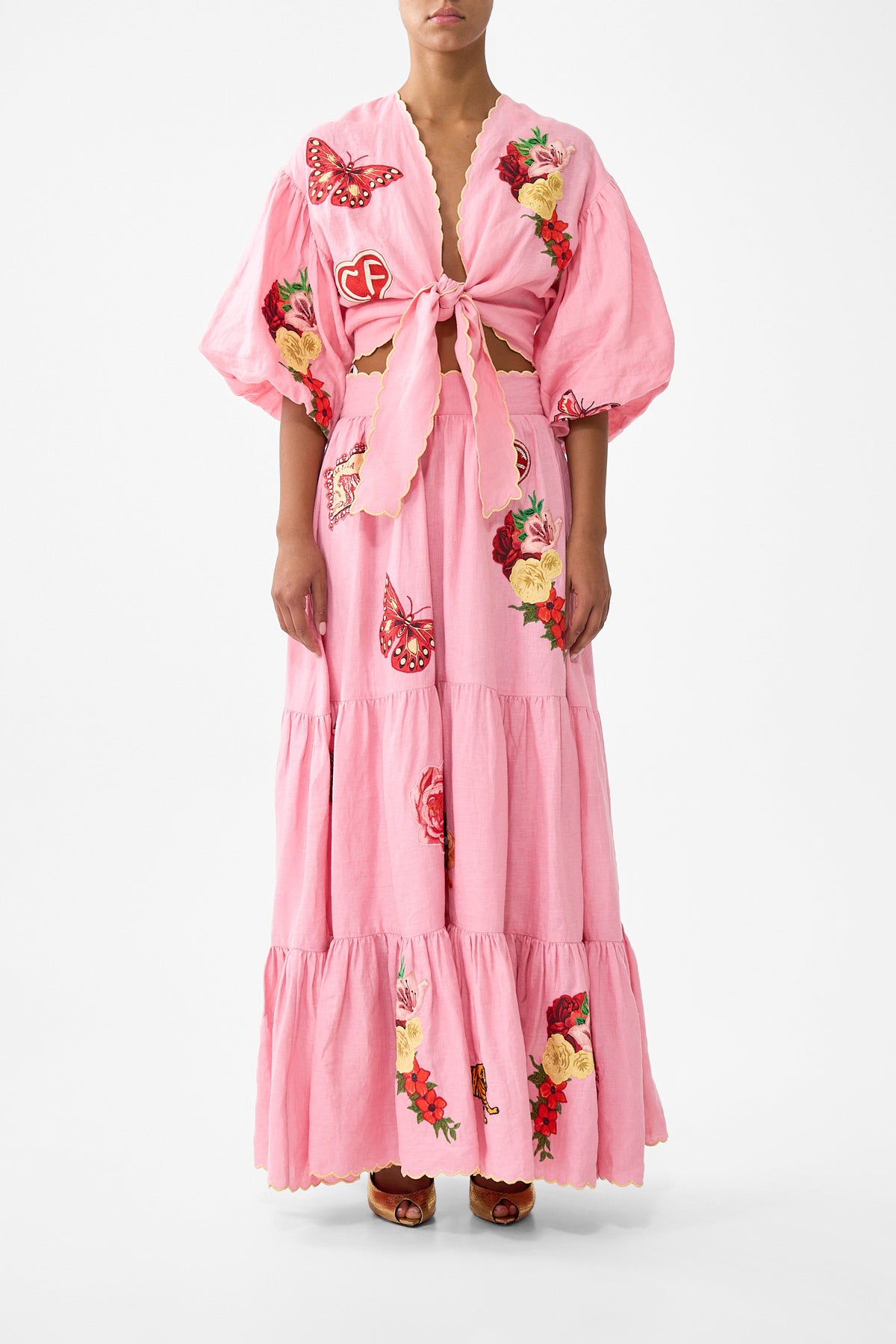 TIE FRONT PUFF SLEEVE TOP COLLAGE KINGDOM