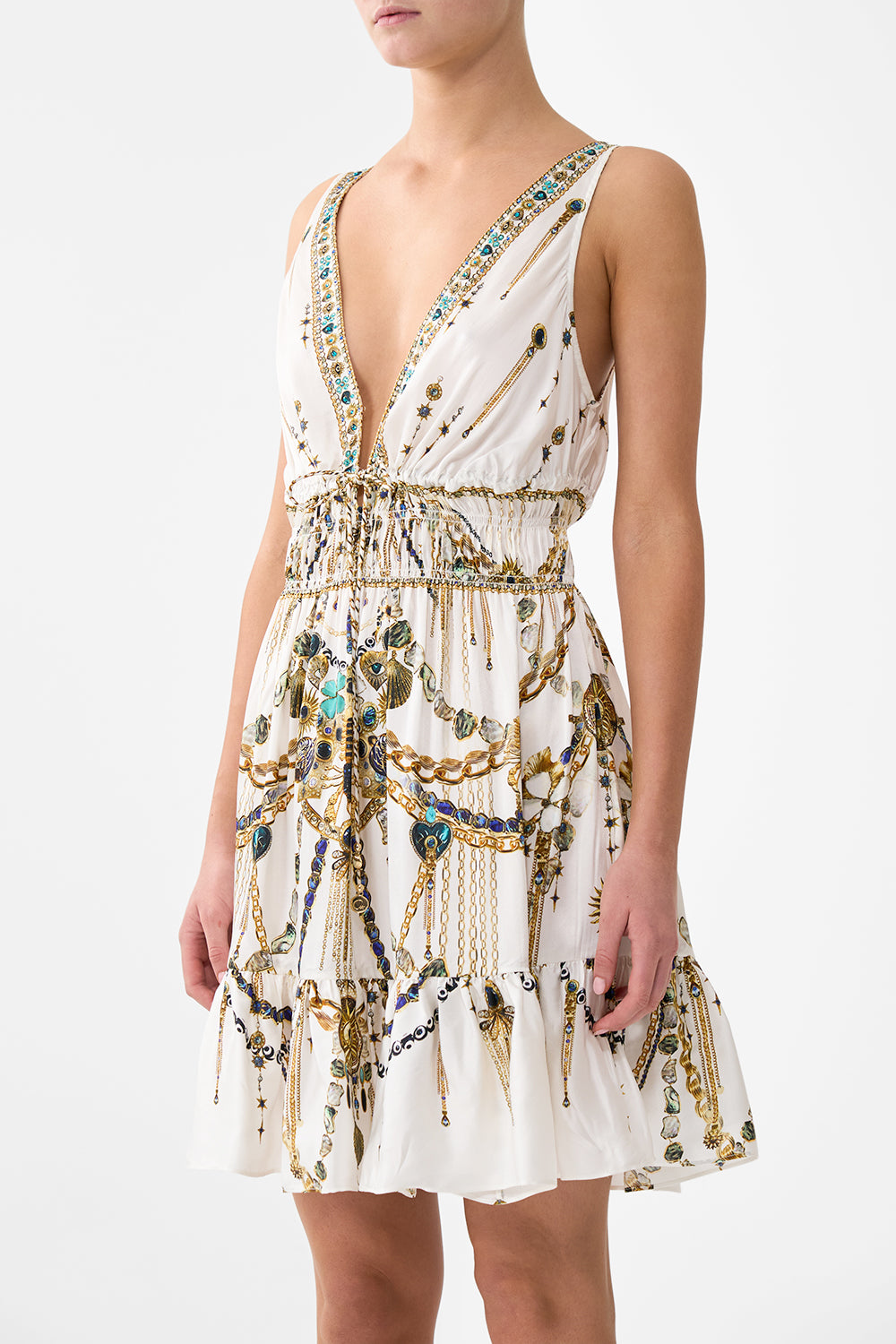 SHIRRED WAIST DETAIL MINI DRESS CHAIN GANG