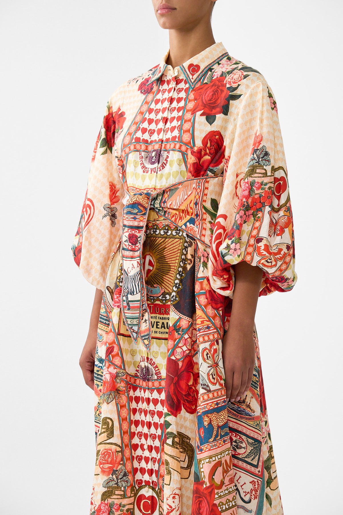 WAIST TIE SHIRT DRESS WITH BUBBLE SLEEVE HIGH CLASS HOOKAH