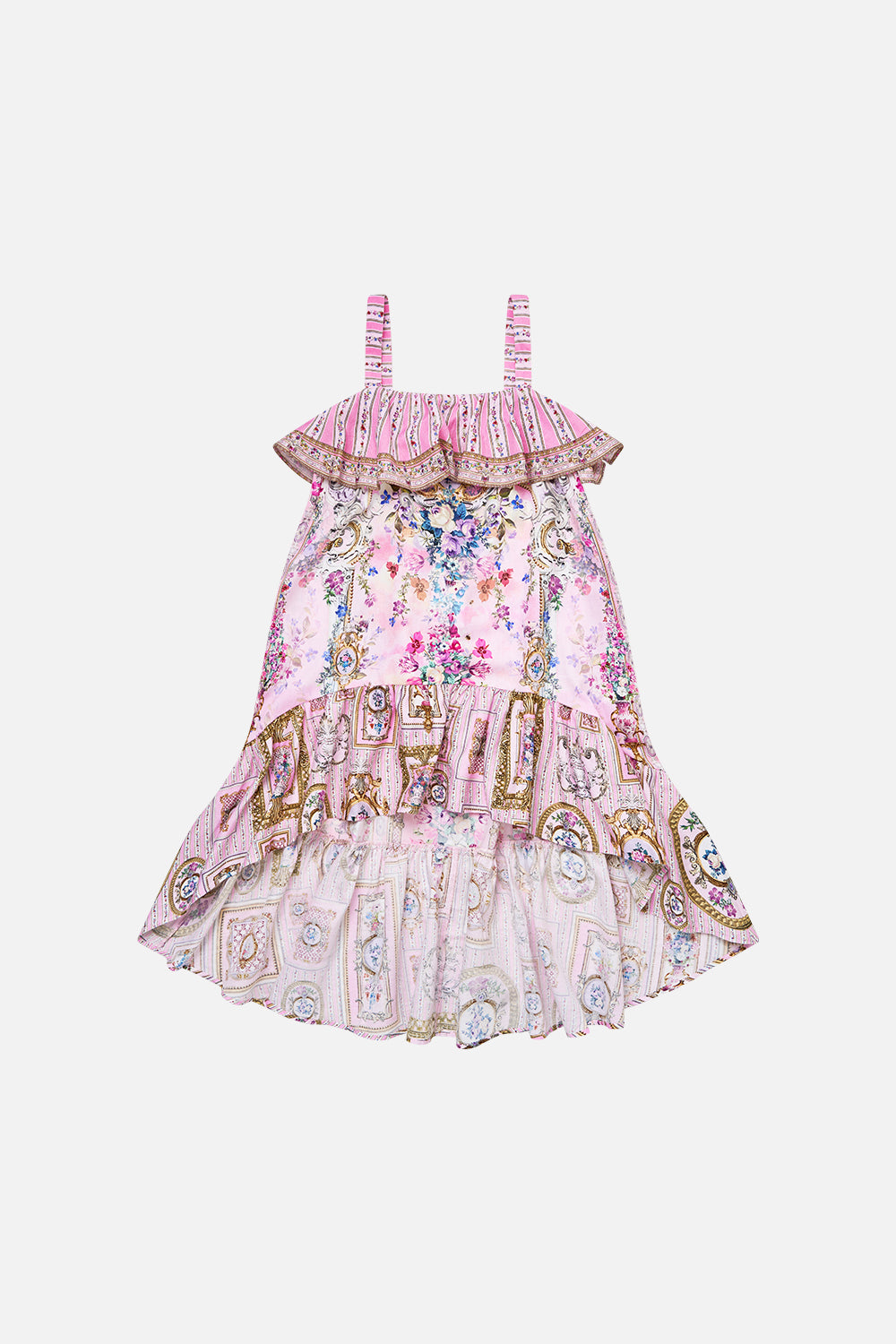 KIDS WIDE STRAP HIGH LOW DRESS WITH FRILLS PALATIAL PASTELS