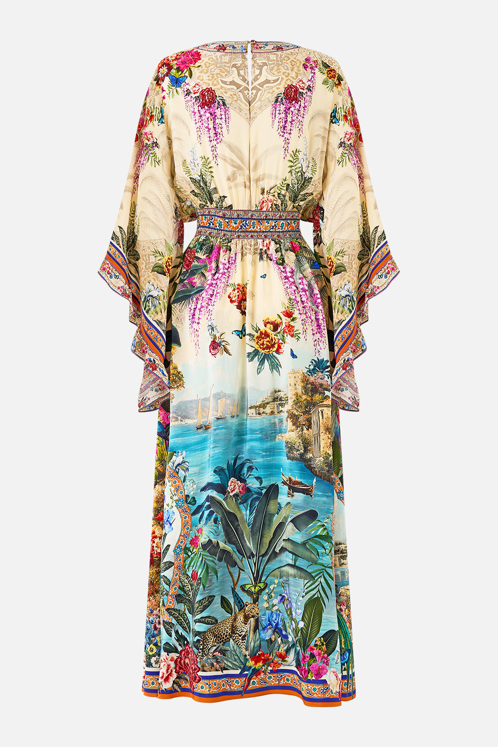 WAISTED DRESS WITH KIMONO SLEEVE BODRUM BOTANICALS
